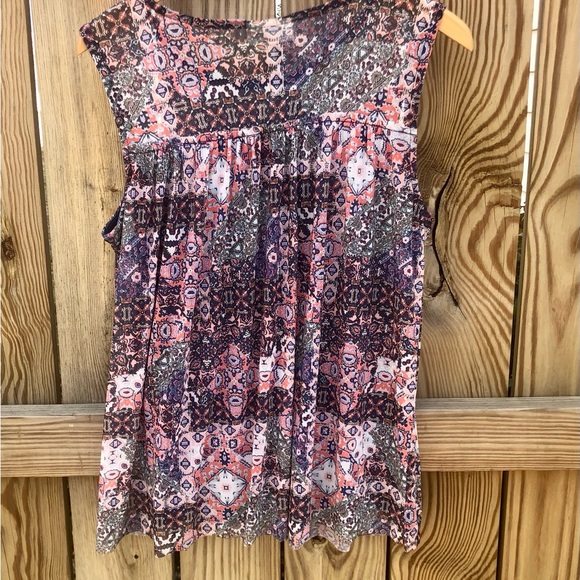 Bobbie Brooks Shirt Patchwork Geometric Sheer Sleeveless Sz. Medium - Picture 2 of 7